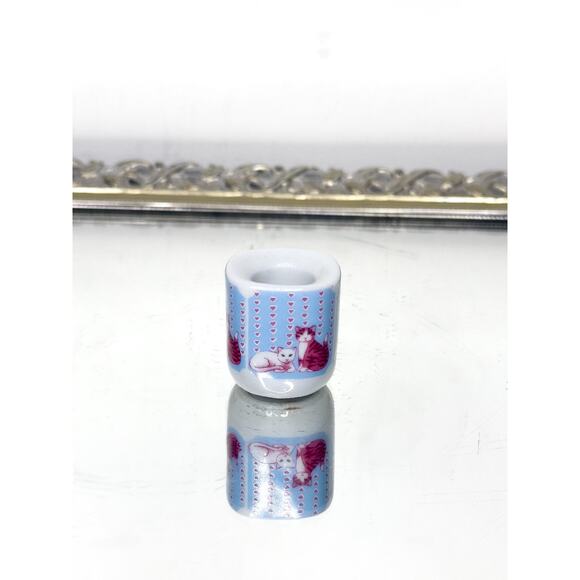 Vintage miniature candle holder Blue and Pink Kitty Cats Design West Germany - Picture 1 of 10